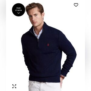 New Polo Ralph Lauren Black 1/4 Zip Sweater, L Size
